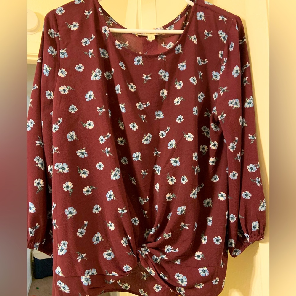 Pink republic size large twist front blouse